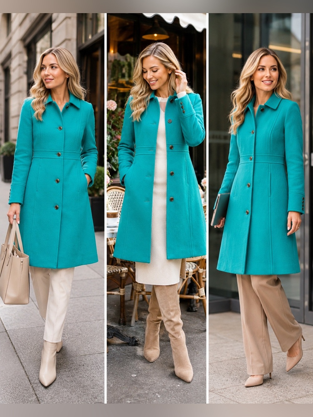 J. Crew Double Cloth Teal Wool-Blend Single-Breasted Pea Coat Size 12